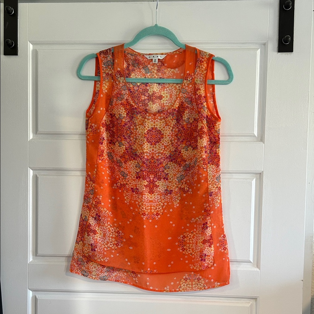 CAbi Orange Floral Sleeveless Blouse -Sheer!!!